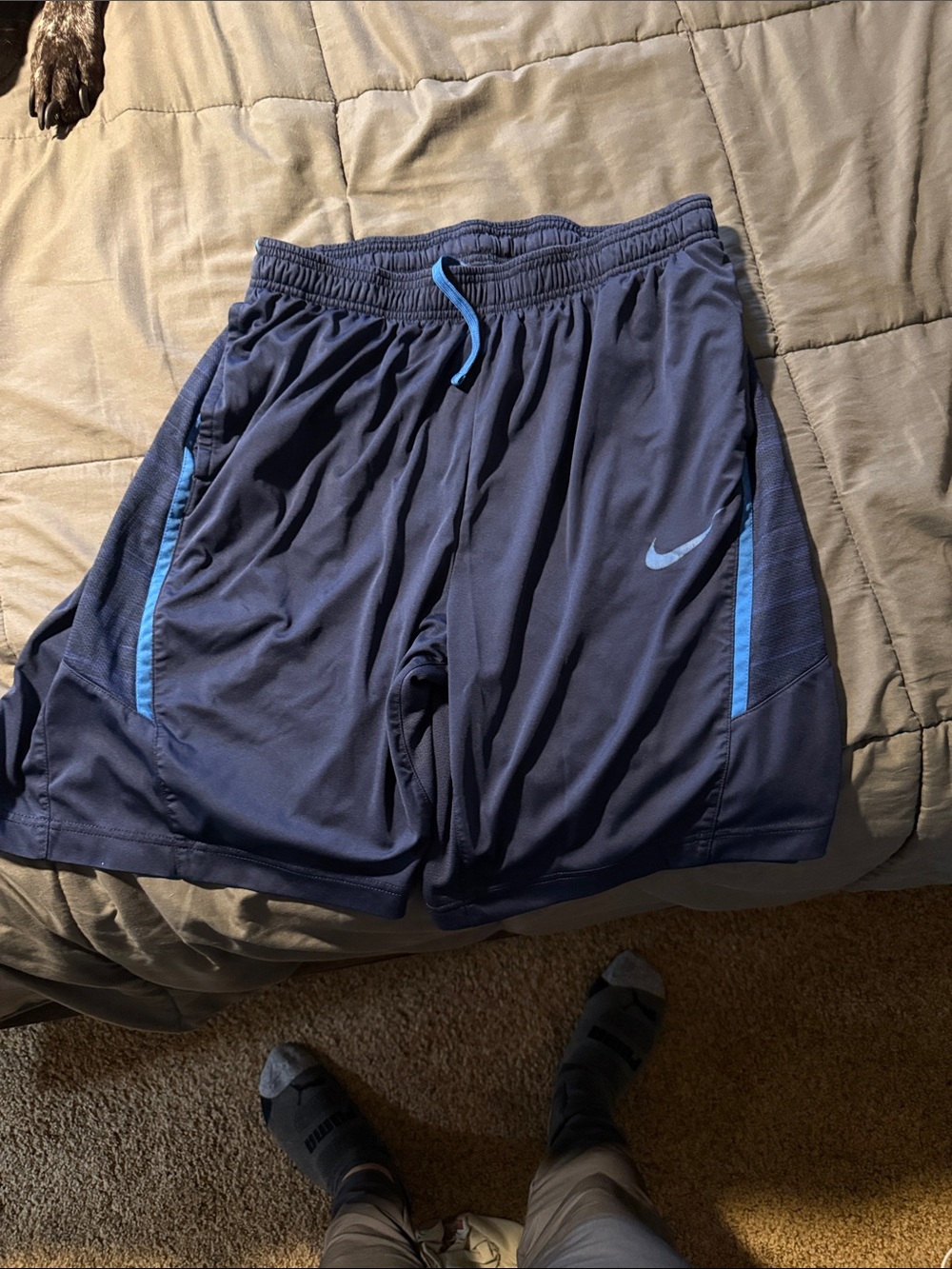 Nike Men's Dark Blue Athletic Shorts with Light Blue Trim